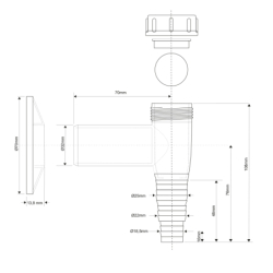 Przyłącze do pralki lub zmywarki nadtynkowy z kulką i odejściem 32mm chrom MCALPINE WMV-32CP