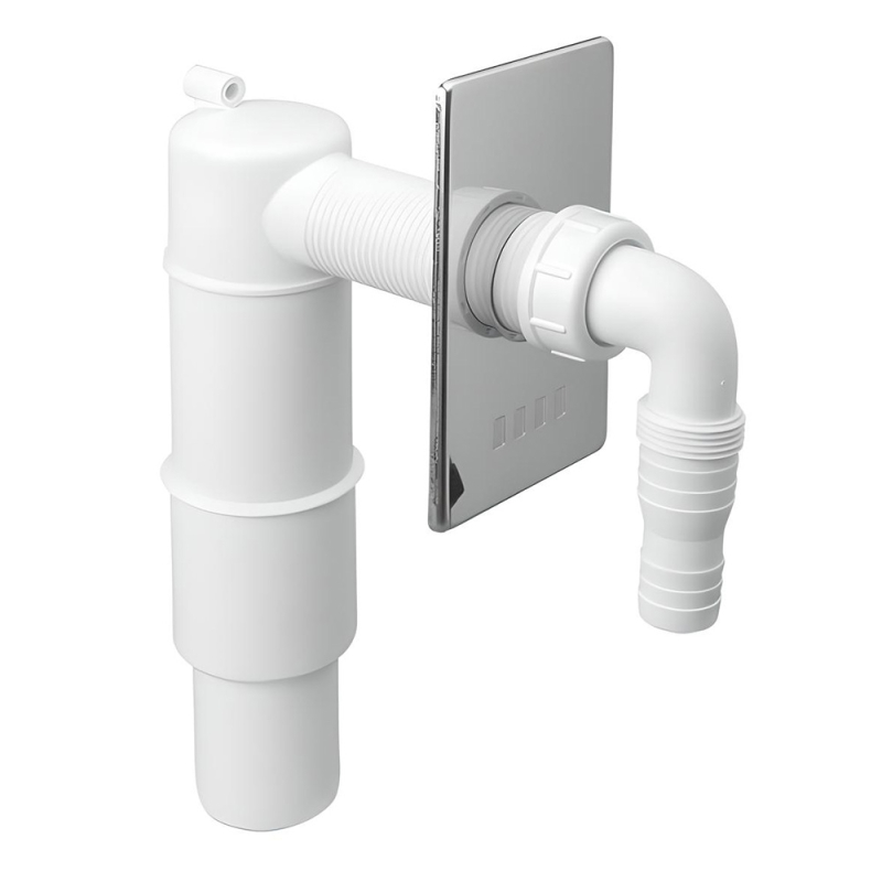 Przyłącze do pralki lub zmywarki podtynkowe z zasyfonowaniem z odejściem 50mm ,maskownica chrom MCALPINE HCWM50