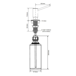 Dozownik do płynów mocowany w blacie, zlewozmywaku lub umywalce, element dozujący mosiądz chrom MCALPINE SOAP-JAD-CPB