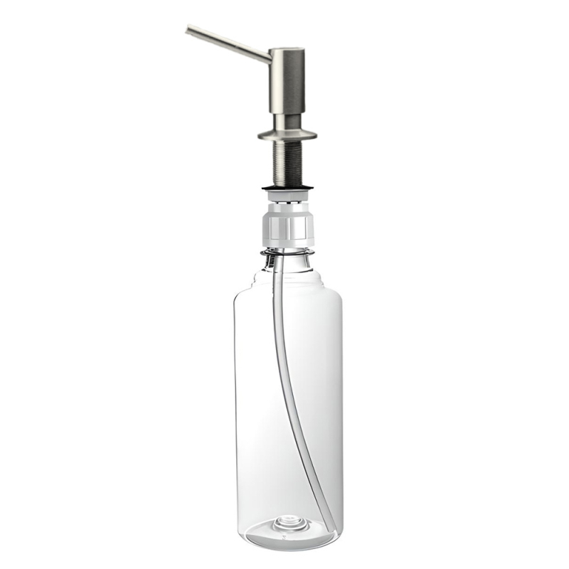 Dozownik do płynów mocowany w blacie, zlewozmywaku lub umywalce, element dozujący mosiądz stal szczotkow. MCALPINE SOAP-JAD-SN