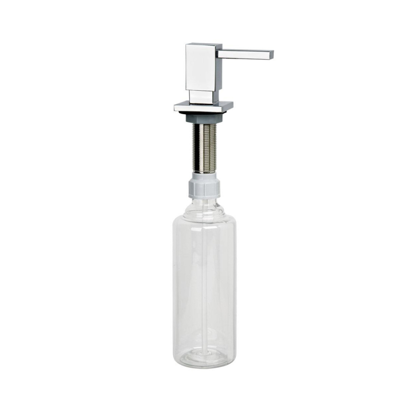 Dozownik do płynów mocowany w blacie, zlewozmywaku lub umywalce, element dozujący mosiądz kwadratowy. MCALPINE SOAP-SQ-CPB