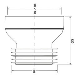 Przyłącze kanalizacyjne, krótkie l-120mm,wejście 90-110mm, wyjście 110mm,proste MCALPINE WC-CON1