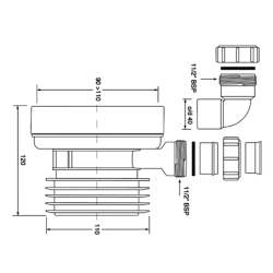 Przyłącze kanalizacyjne, krótkie l-120mm,wejście 90-110mm,wyjście 110mm, proste z odejściem 40mm MCALPINE WC-CON1D