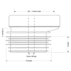Przyłącze kanalizacyjne, krótkie wejście 90mm,wyjście 110mm z przesunięciem 20mm MCALPINE WC-CON4X