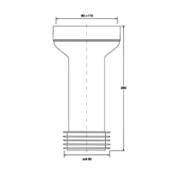 Przyłącze kanalizacyjne, długie l-260mm,wejście 90-110mm,wyjście 110mm, proste MCALPINE WC-CON2B