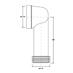 Przyłącze kanalizacyjne, długie l-275mm,wejście 90-110mm,wyjście 110mm, kąt 90 MCALPINE HC41