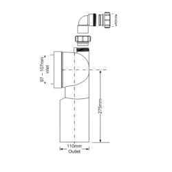 Przyłącze kanalizacyjne, długie l-275mm,wejście 90-110mm,wyjście 110mm, kąt 90 z odejściem 40mm MCALPINE HC40V