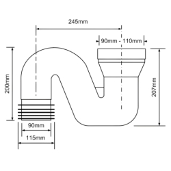 Przyłącze kanalizacyjne z zasyfonowaniem l-205 mm, wejście 90-110mm,wyjście 110mm tzw. tureckie MCALPINE HC44