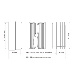 Rura wc harmonijkowa uniwersalna l-230400mm,,wejście 112mm,wyjście 110mm MCALPINE WC-F23R-PL