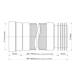 Rura wc harmonijkowa uniwersalna l-330880mm,,wejście 97-107mm,wyjście 110mm MCALPINE WC-F33R-PL