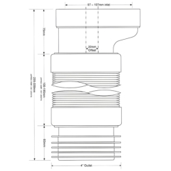 Przyłącze kanalizacyjne harmonijkowe l-235330mm,wejście 90-110mm,wyjście 110mm z przesunięciem 20mm MCALPINE WC-CON4F