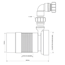 Przyłącze kanalizacyjne harmonijkowe l-235540mm,wejście 90-110mm,wyjście 110mm z podłączeniem 40mm MCALPINE WC-F23RD