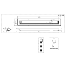 Odpływ liniowy 700mm omegaslim, stal szczotkowana i syfon hc26-58wh-65 MCALPINE MPCD700-O-B-NT-KPL