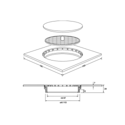 Kratka podłogowa wykonana z stali nierdzewnej 150x150mm MCALPINE HC29-SS