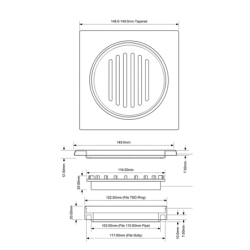 Kratka podłogowa wykonana ze stali nierdzewnej 150x150mm MCALPINE FGT150-SS