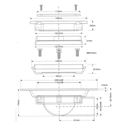 Wpust podłogowy wykonany z abs z odpływem 50mm, czyszczony od góry z kratką ze stali nierdzewnej150x150mm MCALPINE USG3T6SS