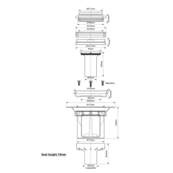 Wpust podłogowy wykonany z abs z odpływem 50mm, czyszczony od góry z kratką ze stali nierdzewnej125mm MCALPINE TSG2-R125SS-50