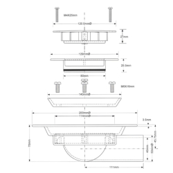 Wpust podłogowy wykonany z abs z odpływem 50mm, czyszczony od góry z kratką ze stali nierdzewnej120mm MCALPINE USG3SS