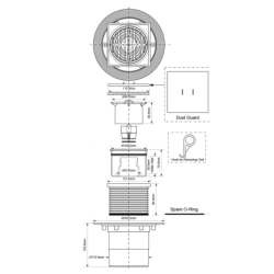 Wpust podłogowy wykonany z abs z odpływem pionowym 110mm, czyszczony od góry z zaworem MCALPINE HCFG3V-110