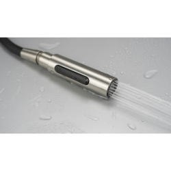 Bateria kuchenna z wyciąganą wylewką Momi stal szczotkowana DEANTE BKM_F73N