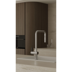 Bateria kuchenna z wyciąganą wylewką Momi stal szczotkowana DEANTE BKM_F73N