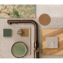 Bateria kuchenna z wyciąganą wylewką Momi brąz szczotkowany DEANTE BKM_C73M