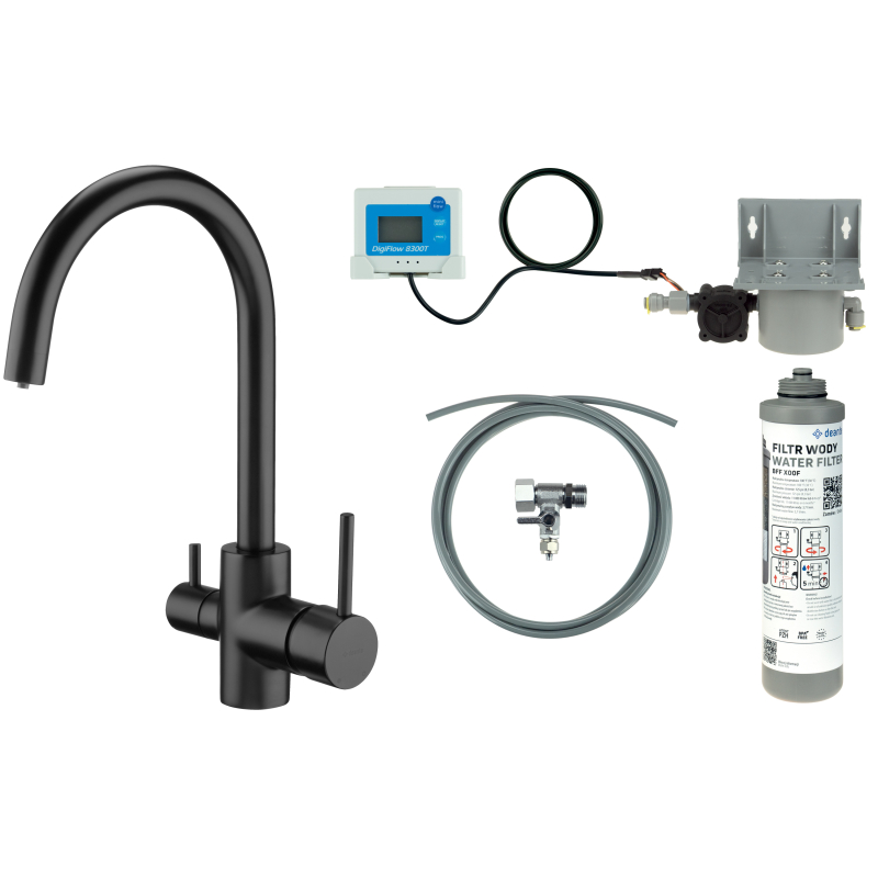 Bateria kuchenna z zestawem do filtracji wody nero DEANTE BCHFN64M