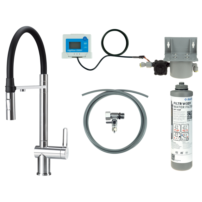 Bateria kuchenna z zestawem do filtracji wody z elastyczną wylewką Magnetic chrom DEANTE BRMF075M