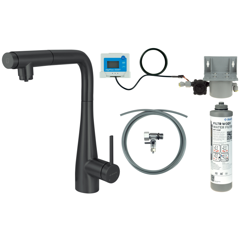 Bateria kuchenna z zestawem do filtracji wody z wyciąganą wylewką Eridan nero DEANTE BREFN75M