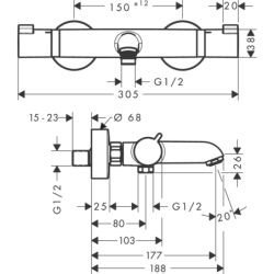 Bateria wannowa, termostatyczna, natynkowa Złoty Optyczny Polerowany Ecostat Comfort HANSGROHE 13114990