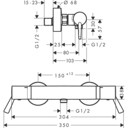 Bateria prysznicowa Care z długimi uchwytami, termostatyczna, natynkowa Chrom Ecostat Comfort HANSGROHE 13117000