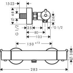 Bateria termostatyczna prysznicowa, montaż natynkowy Chrom Ecostat S HANSGROHE 13232000