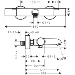 Bateria wannowa, termostatyczna, natynkowa Czarny Matowy Ecostat Fine HANSGROHE 13325670