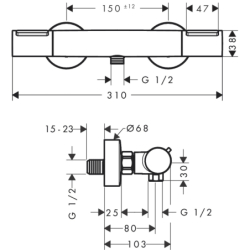 Bateria prysznicowa, termostatyczna, natynkowa Chrom Ecostat Element HANSGROHE 13346000