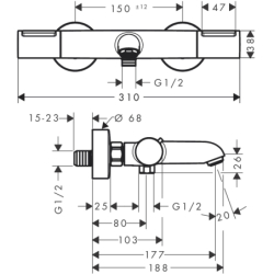 Bateria wannowa, termostatyczna, natynkowa Czarny Matowy Ecostat Element HANSGROHE 13347670