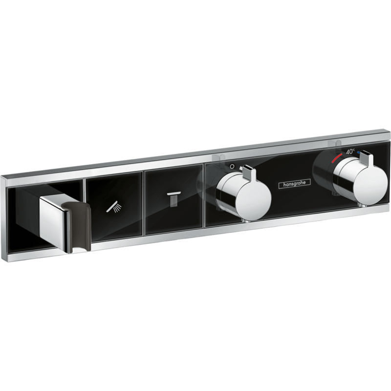 Bateria termo. do 2 odbiorników ze zintegrowanym przyłączem i uchwytem, podtynkowa Czarny/Chrom RainSelect HANSGROHE 15355600
