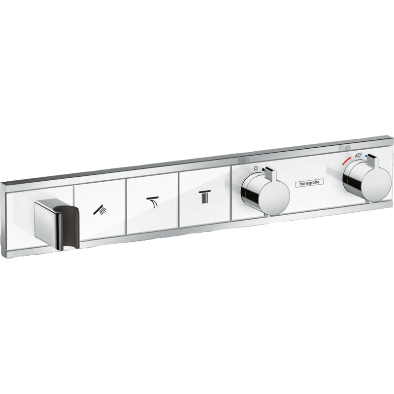 Bateria termo. do 3 odbiorników ze zintegrowanym przyłączem i uchwytem, podtynkowa Biały/Chrom RainSelect HANSGROHE 15356400