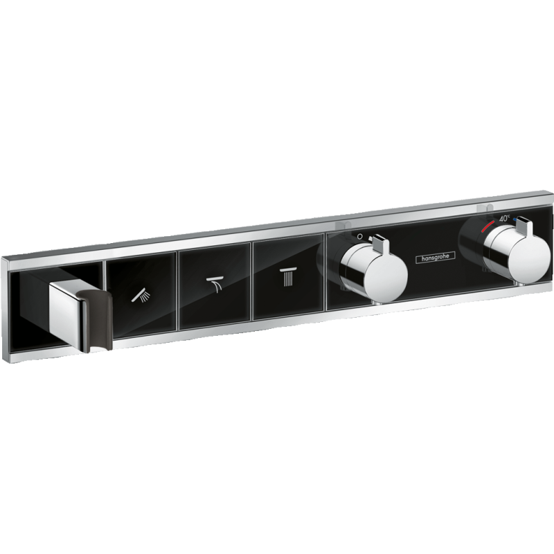 Bateria termo. do 3 odbiorników ze zintegrowanym przyłączem i uchwytem, podtynkowa Czarny/Chrom RainSelect HANSGROHE 15356600