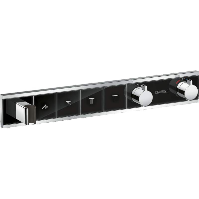 Bateria termo. do 4 odbiorników ze zintegrowanym przyłączem i uchwytem, podtynkowa Czarny/Chrom RainSelect HANSGROHE 15357600