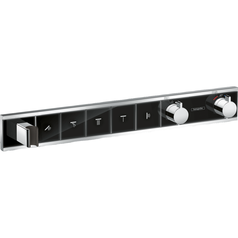 Bateria termo. do 5 odbiorników ze zintegrowanym przyłączem i uchwytem, podtynkowa Czarny/Chrom RainSelect HANSGROHE 15358600