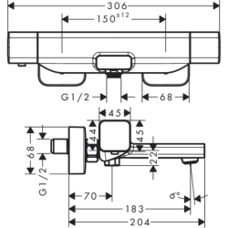 Bateria wannowa, termostatyczna, natynkowa Chrom Ecostat E HANSGROHE 15774000