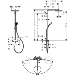 Komplet prysznicowy 260 1jet EcoSmart z Ecostat Fine i główką prysznicową 3jet Chrom Pulsify S Puro HANSGROHE 24237000