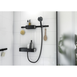 Pakiet Główka 105 3jet Activation EcoSmart, bat. prysz., termo., panel 70 cm Set akces. Czarny mat WallStoris HANSGROHE 24250670