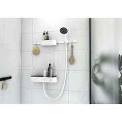 Pakiet Główka 105 3jet Activation EcoSmart, bat. prysz., termo., panel 70 cm Set akces. Biały mat WallStoris HANSGROHE 24250700