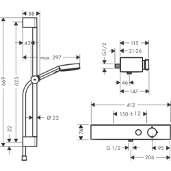 System prysznic 105 3jet Relaxation z drążkiem 65 cm i termo. bat prysznic, natynkowy Chrom Pulsify Select S HANSGROHE 24260000