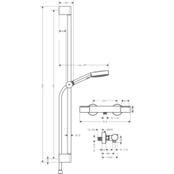 Sys. prysz. 105 3jet Relaxation EcoSmart drążek 90 cm i termo. bat. Ecostat Element, Chrom Pulsify Select S HANSGROHE 24271000