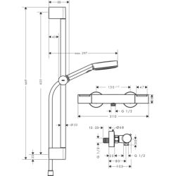 Sys. prysz. 105 3jet Relaxation EcoSmart drążek 65 cm i termo. bat. Ecostat Element, Chrom Pulsify Select S HANSGROHE 24272000