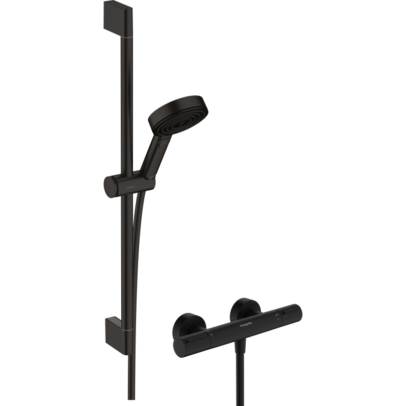 Sys. prysz. 105 3jet Relax EcoSmart drążek 65 cm i termo. bat. Ecostat Element, Czarny mat Pulsify Select S HANSGROHE 24272670