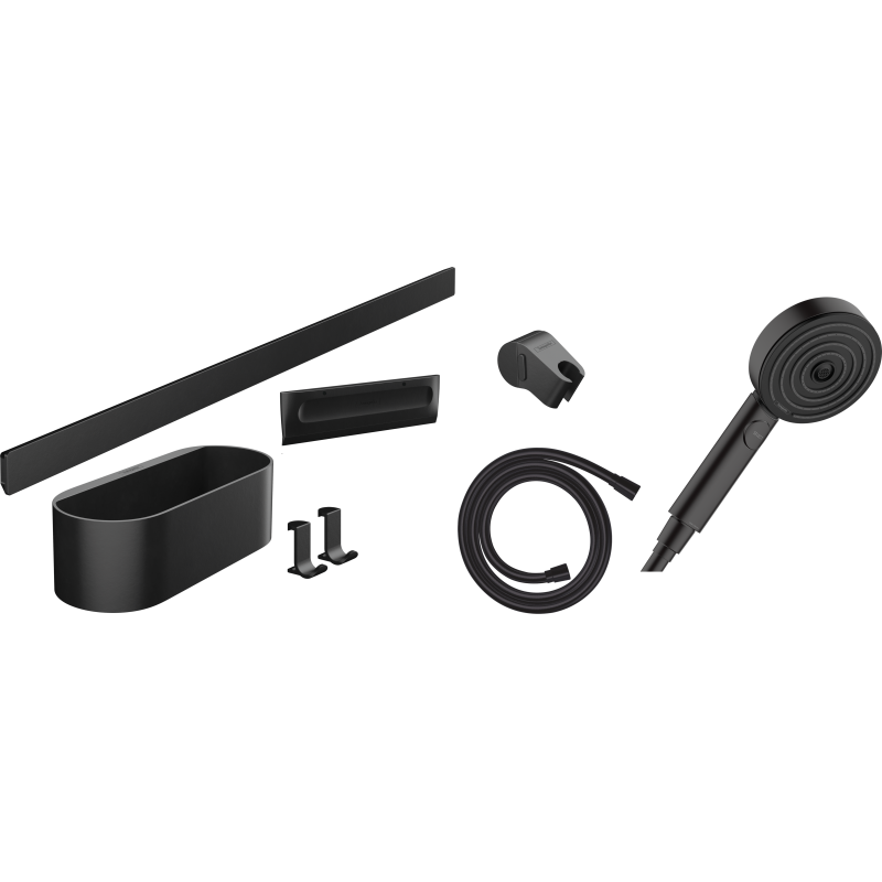 Pakiet Główka prysznic. 105 3jet Activation EcoSmart, panel ścienny 70 cm i Set akces. Czarny mat WallStoris HANSGROHE 24291670