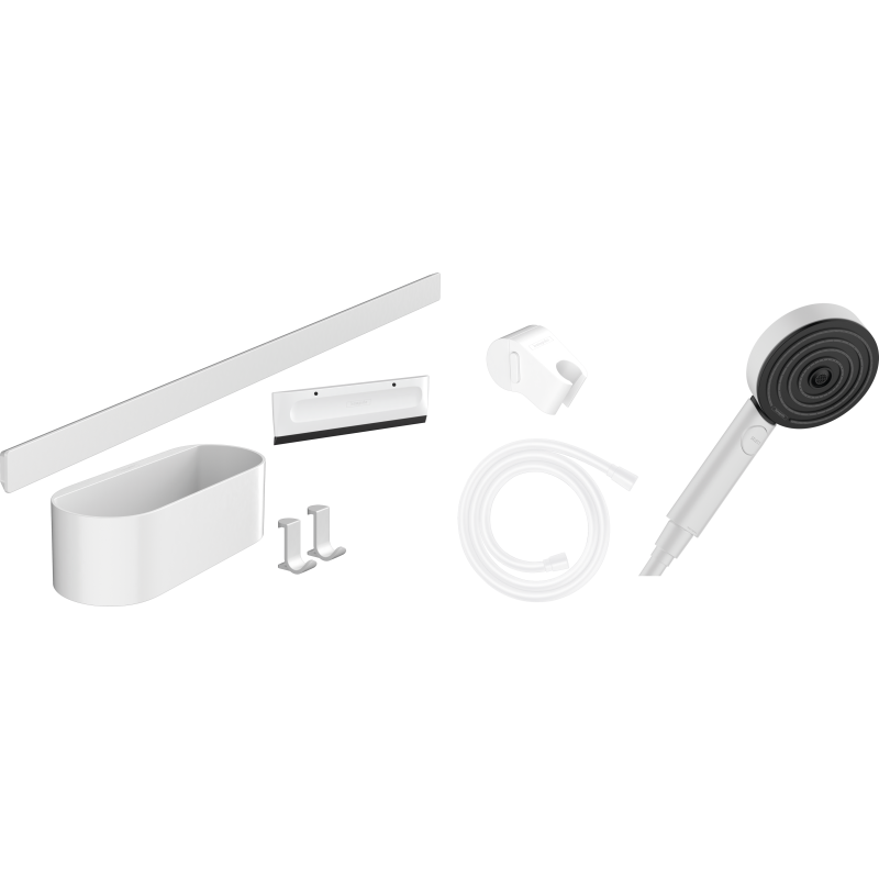 Pakiet Główka prysznic. 105 3jet Activation EcoSmart, panel ścienny 70 cm i Set akces. Biały mat WallStoris HANSGROHE 24291700